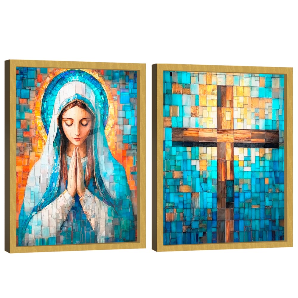 Quadro Decorativo Duo Maria e Cruz em Grid Art