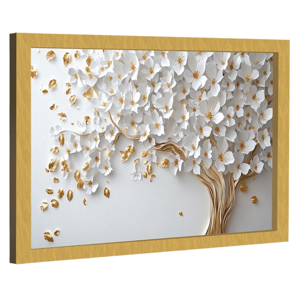Quadro Decorativo Árvore Elegante Folhas Brancas