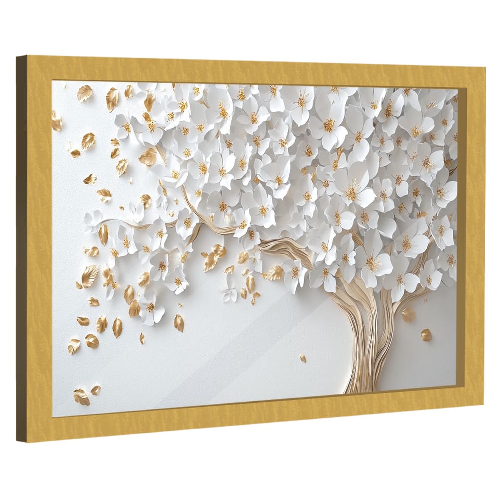 Quadro Decorativo Árvore Elegante Folhas Brancas
