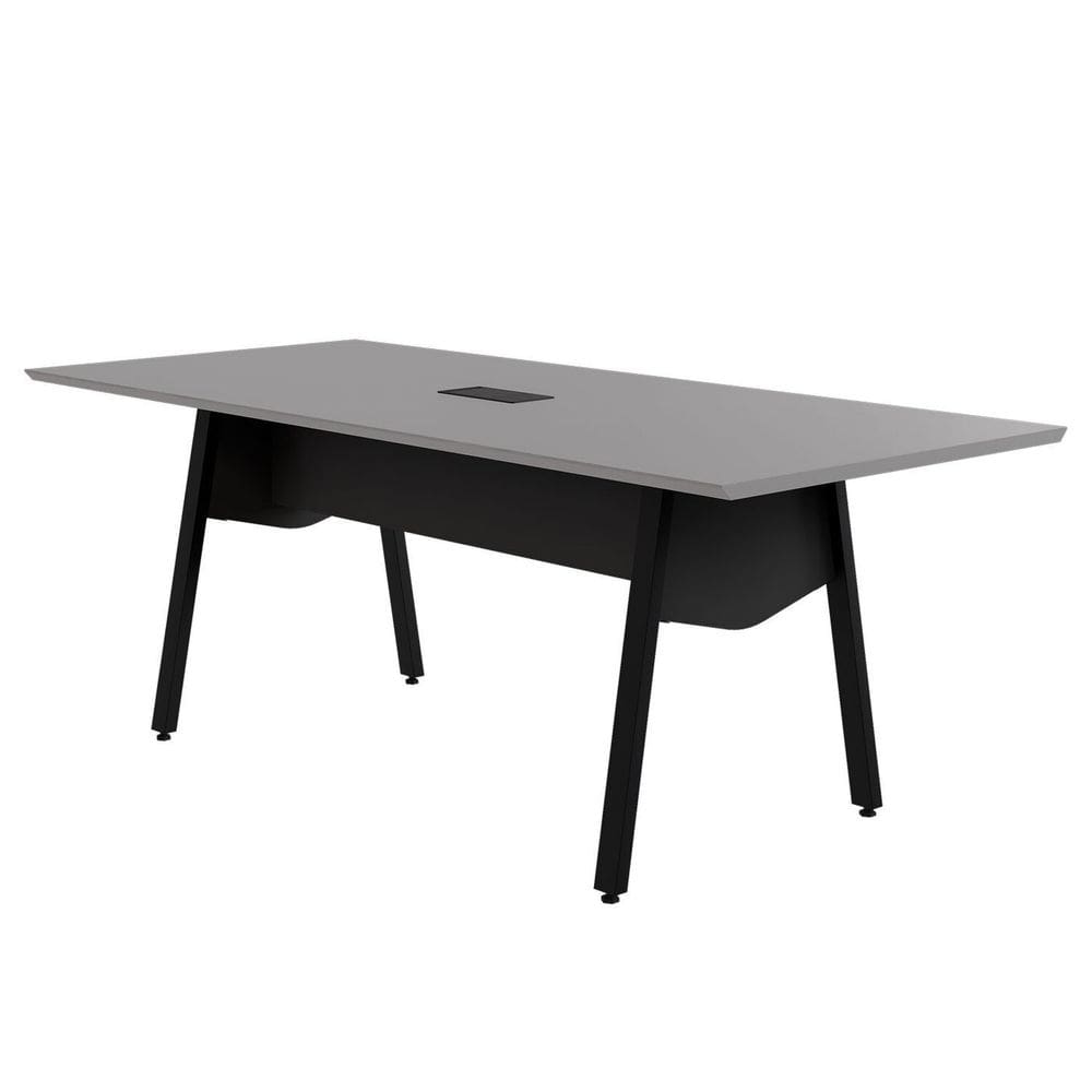Mesa de Reunião 20cm para 8 Pessoas com Caixa de Tomadas Industrial Executive Cinza Sagrado/Preto