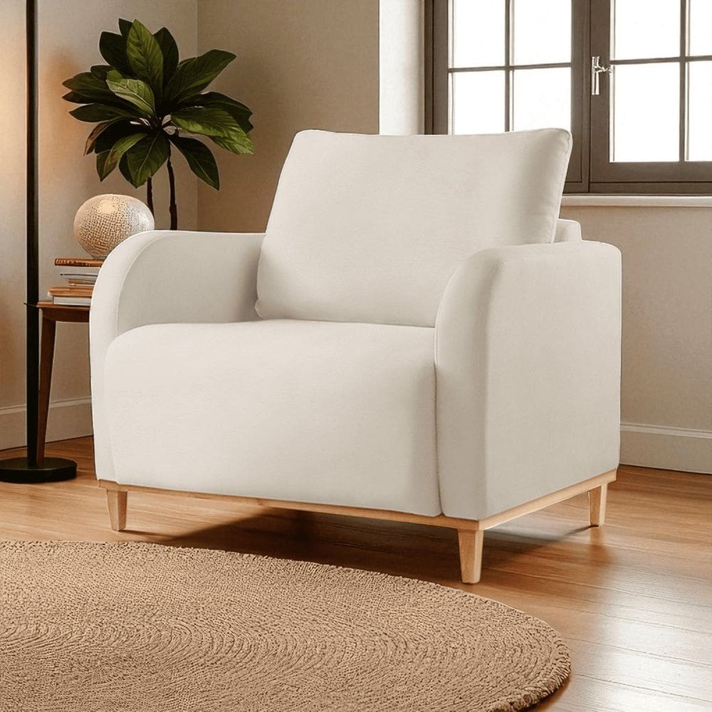 Poltrona para Sala de Estar Madeira Maciça Camila Luxo Off White