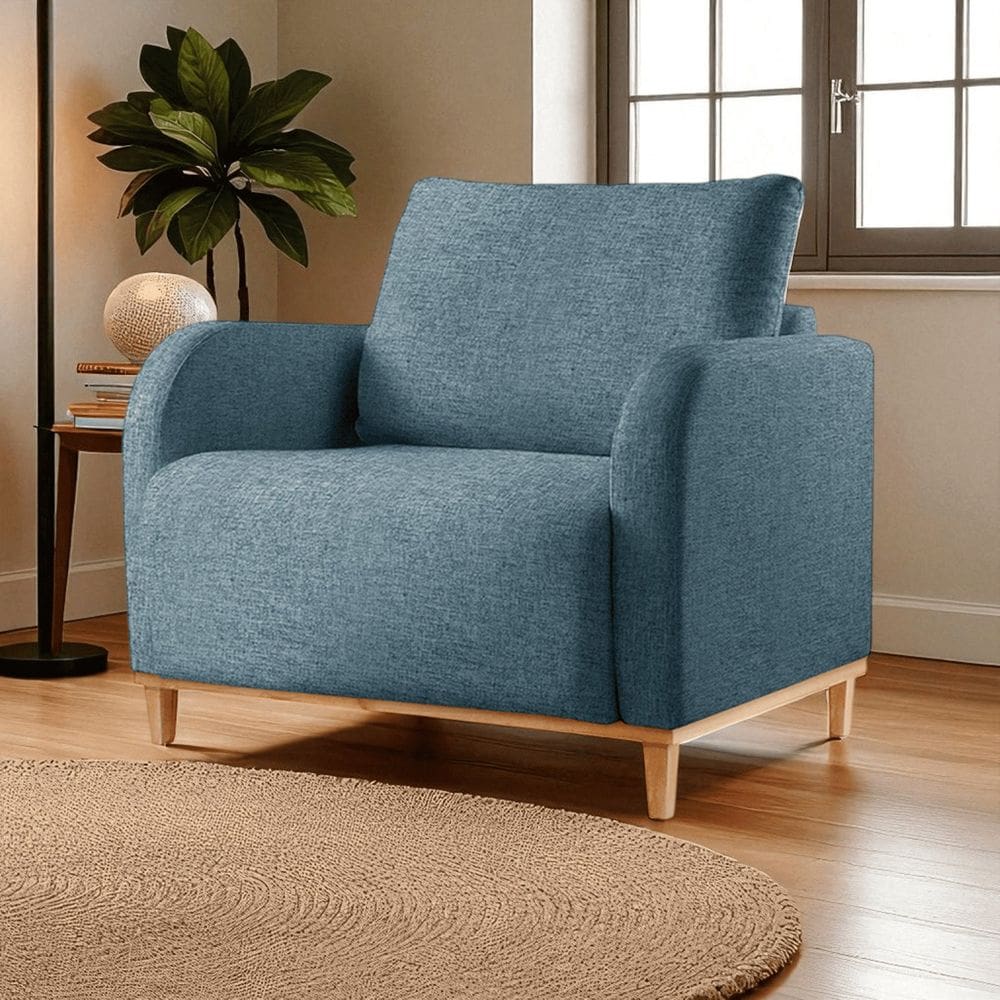 Poltrona para Sala de Estar Madeira Maciça Camila Luxo Azul