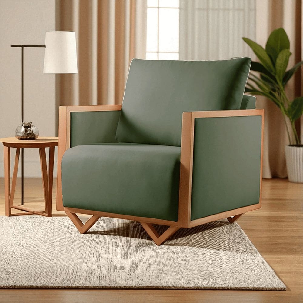 Poltrona para Sala de Estar Madeira Maciça Lara Luxo Verde