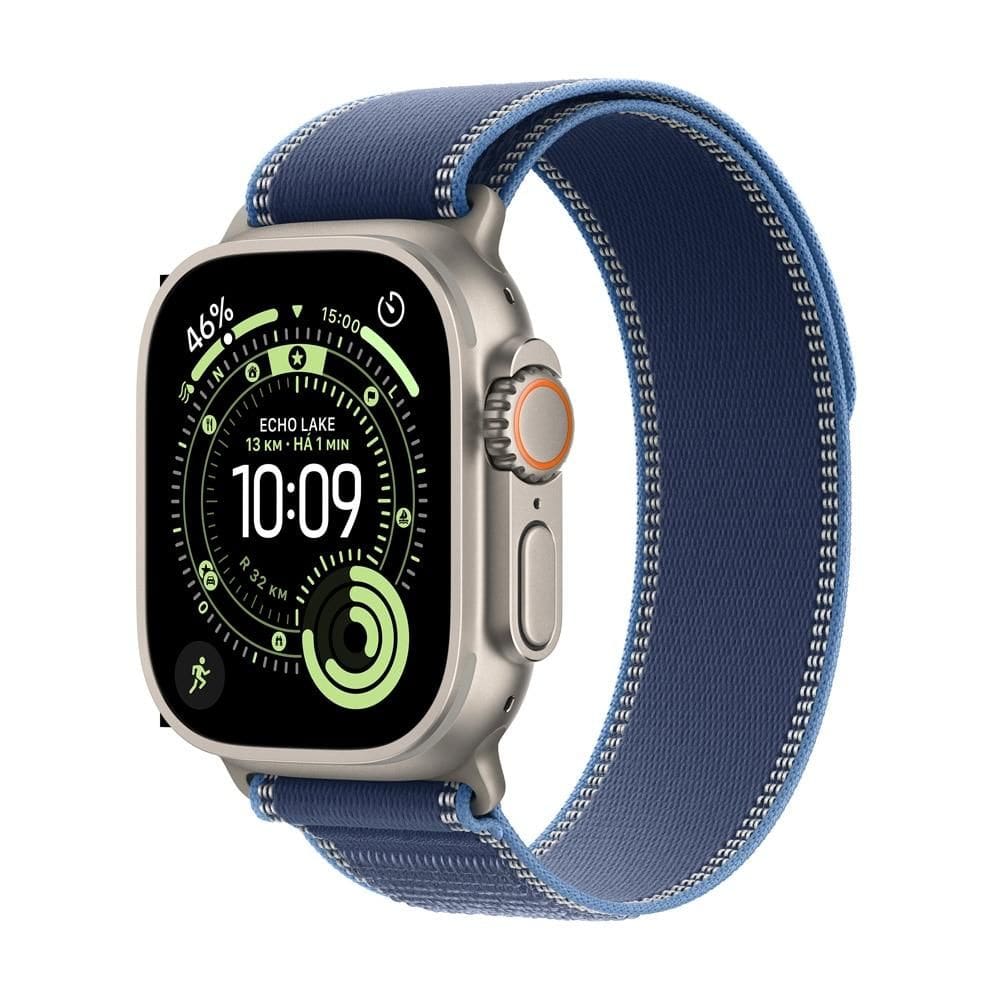 Apple Watch Ultra 3 GPS + Cellular - Caixa natural de titânio – 49 mm - Pulseira loop Trail azul/azul-brilhante – P/M