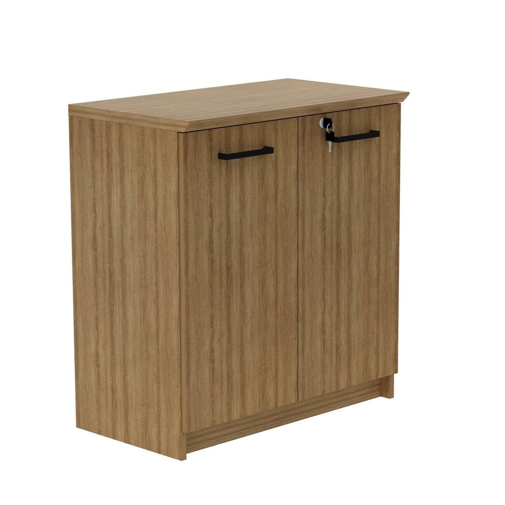 Balcão 2 Portas 70cm com Chave Tampo de 25mm e Puxador em Metal Office Amêndoa/Preto