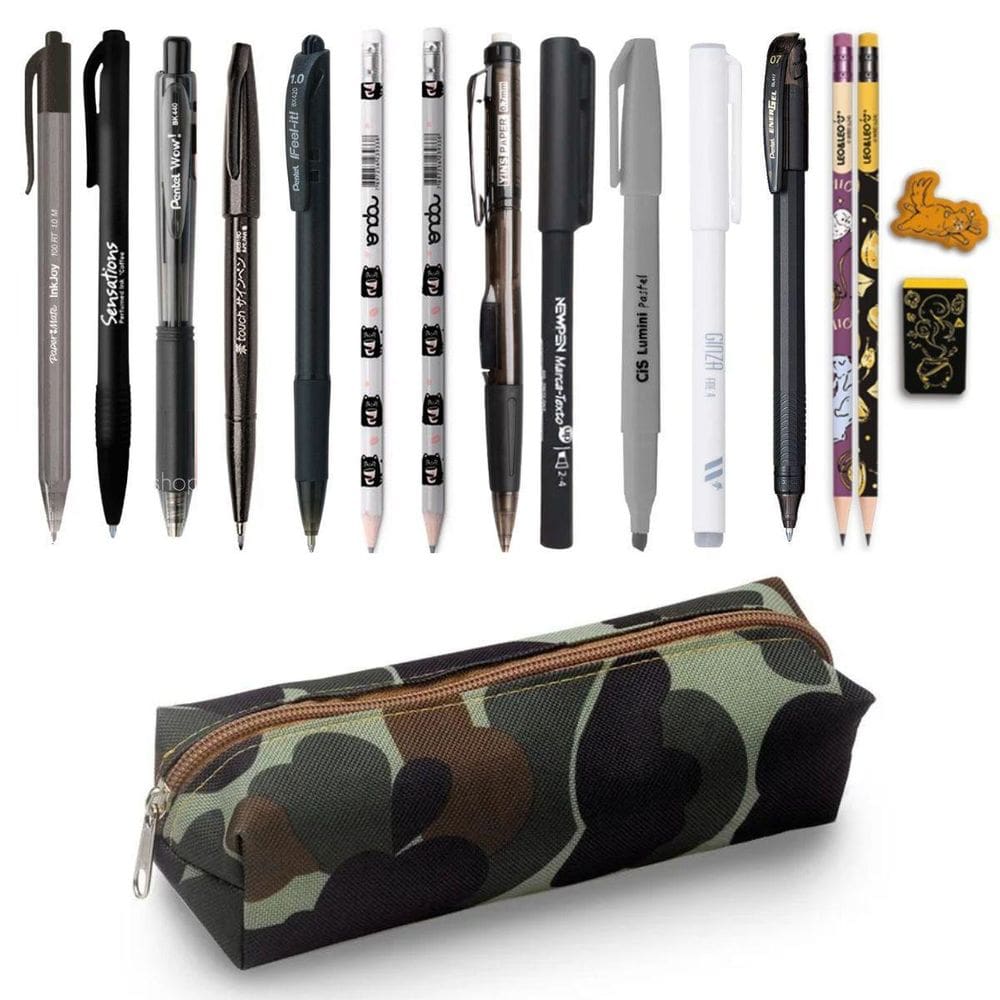 Kit Estojo Tons De Preto Escolar Completo