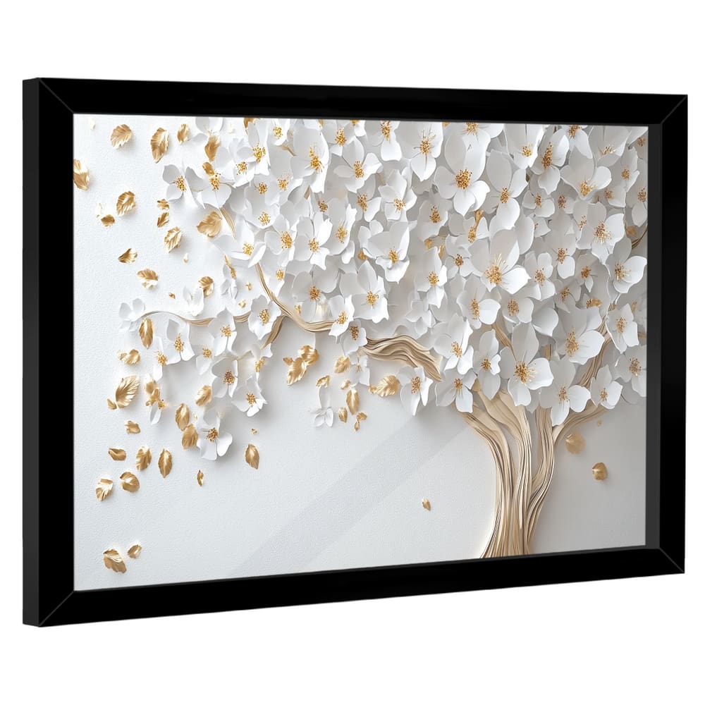Quadro Decorativo Árvore Elegante Folhas Brancas