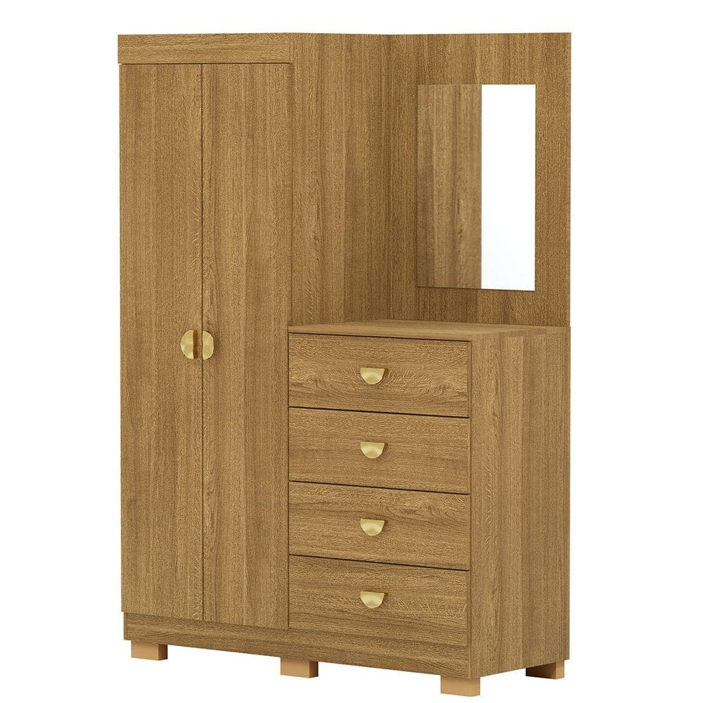 Cômoda Guarda-Roupa com 4 Gavetas e 5 Prateleiras com Espelho Cristine