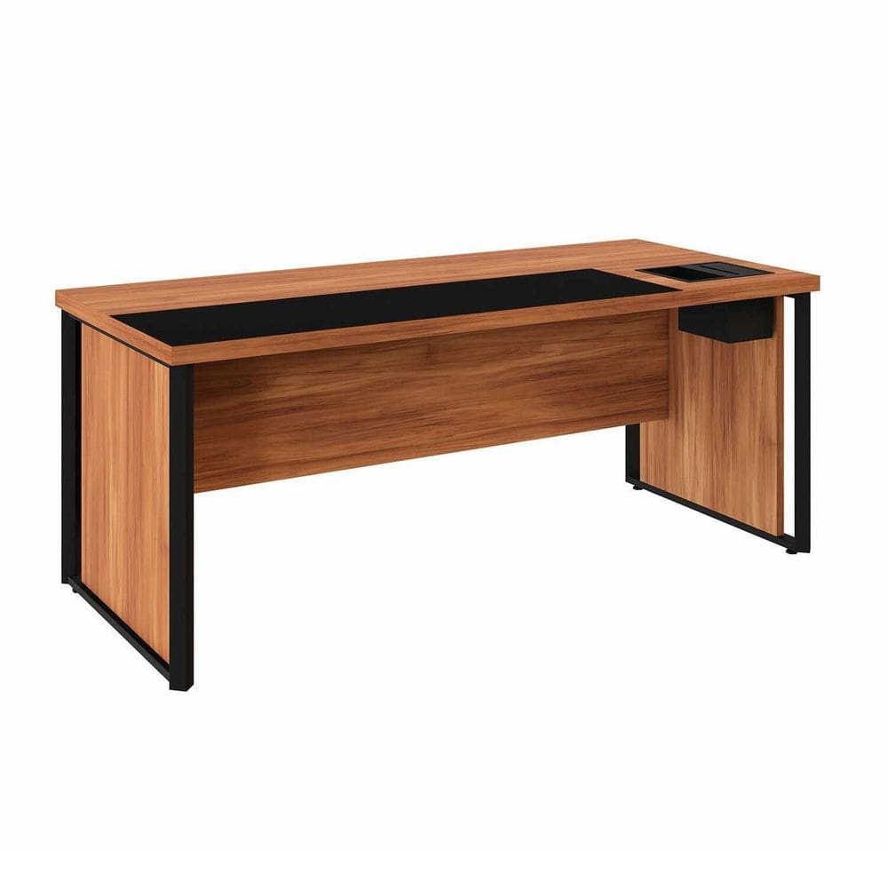 Mesa Diretor 180cm com Caixa de Tomadas e Porta Objetos para Escritório Corporate Nogal / Preto