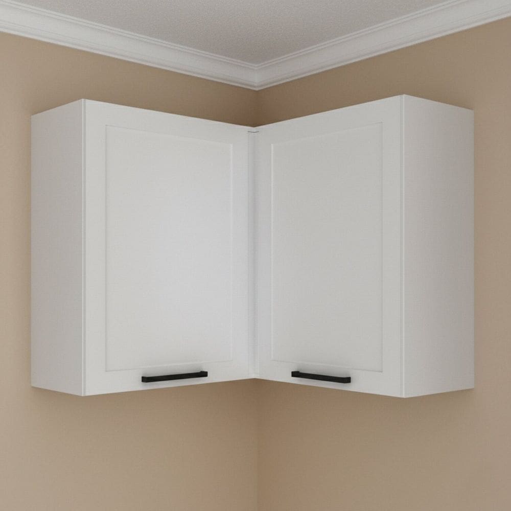 Armário Aéreo de Canto 90cm em Mdf com 2 Portas Almofada Cz Branco