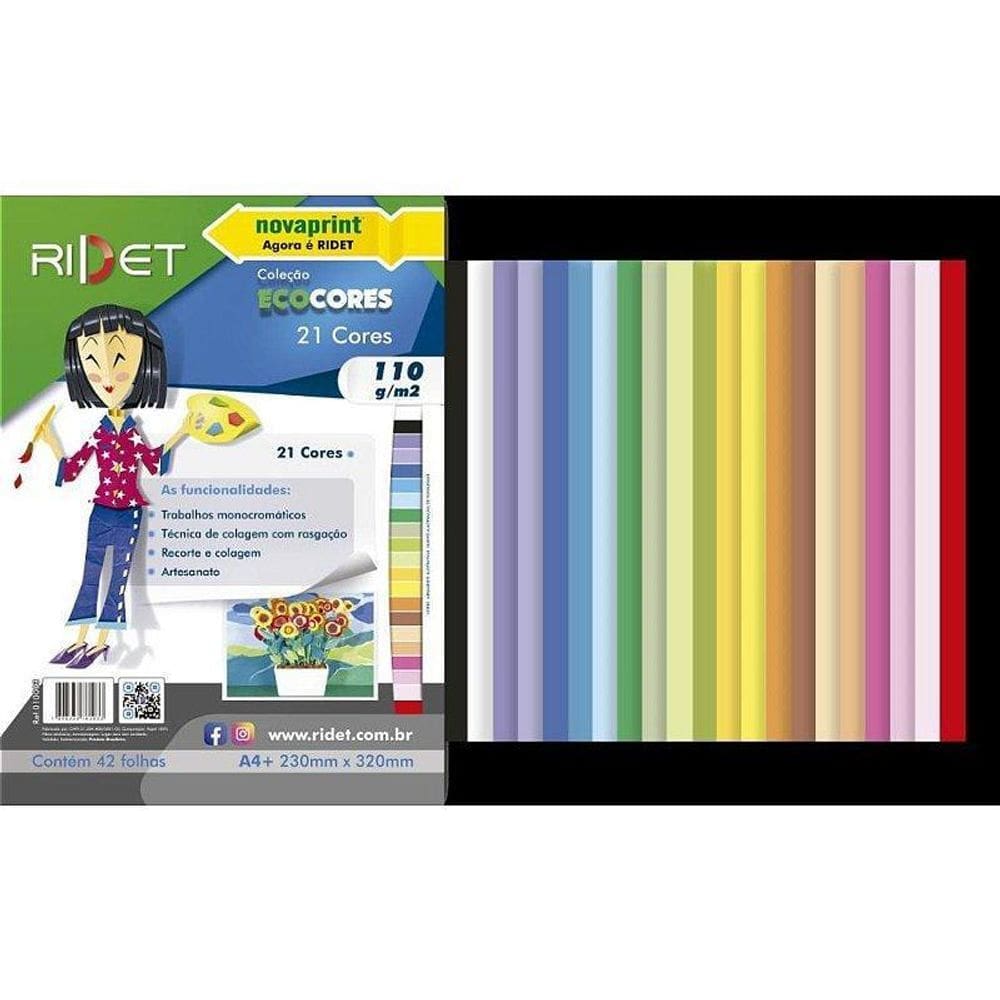 Papel Colorido Ecocores 21 Cores 230x320mm - 42 Folhas
