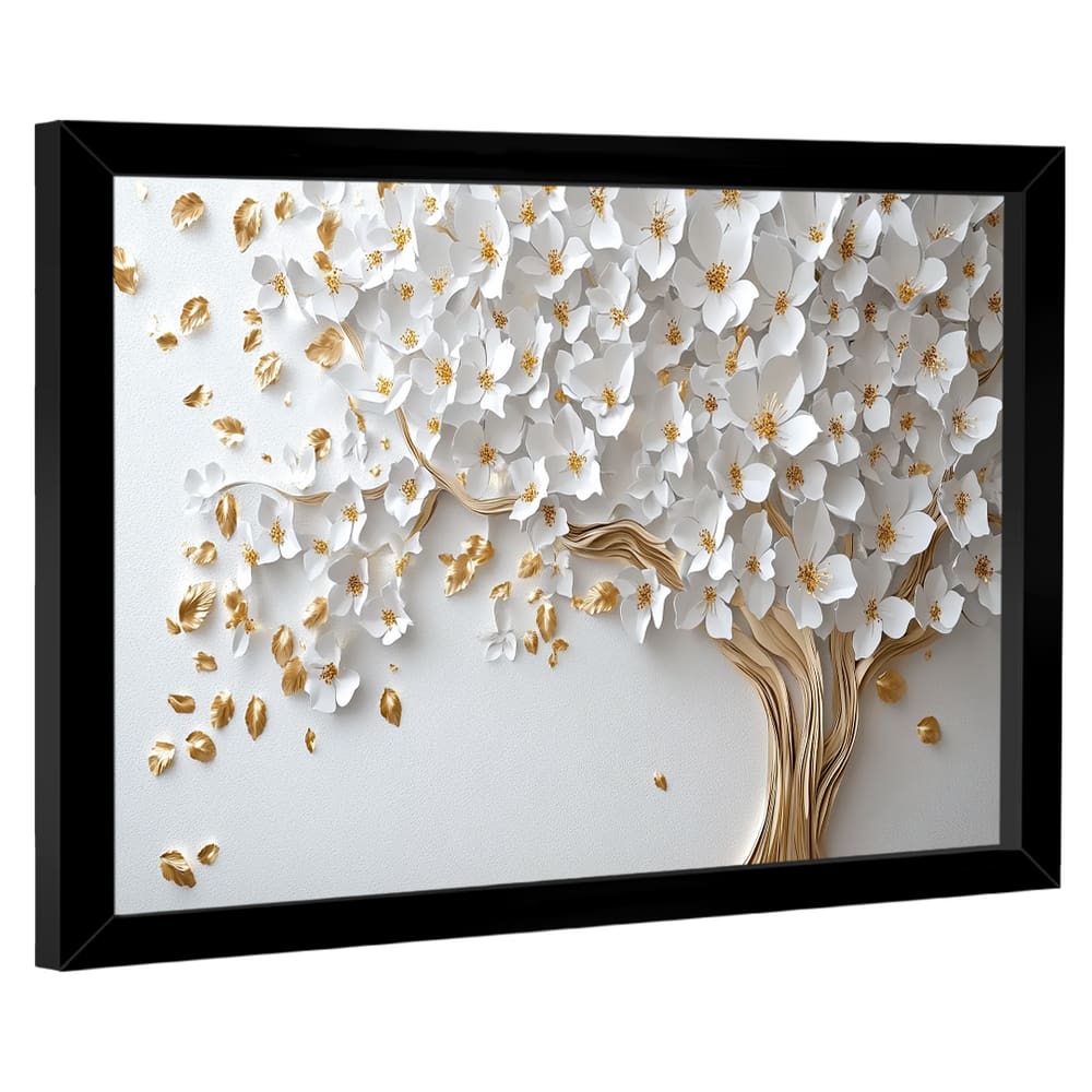 Quadro Decorativo Árvore Elegante Folhas Brancas