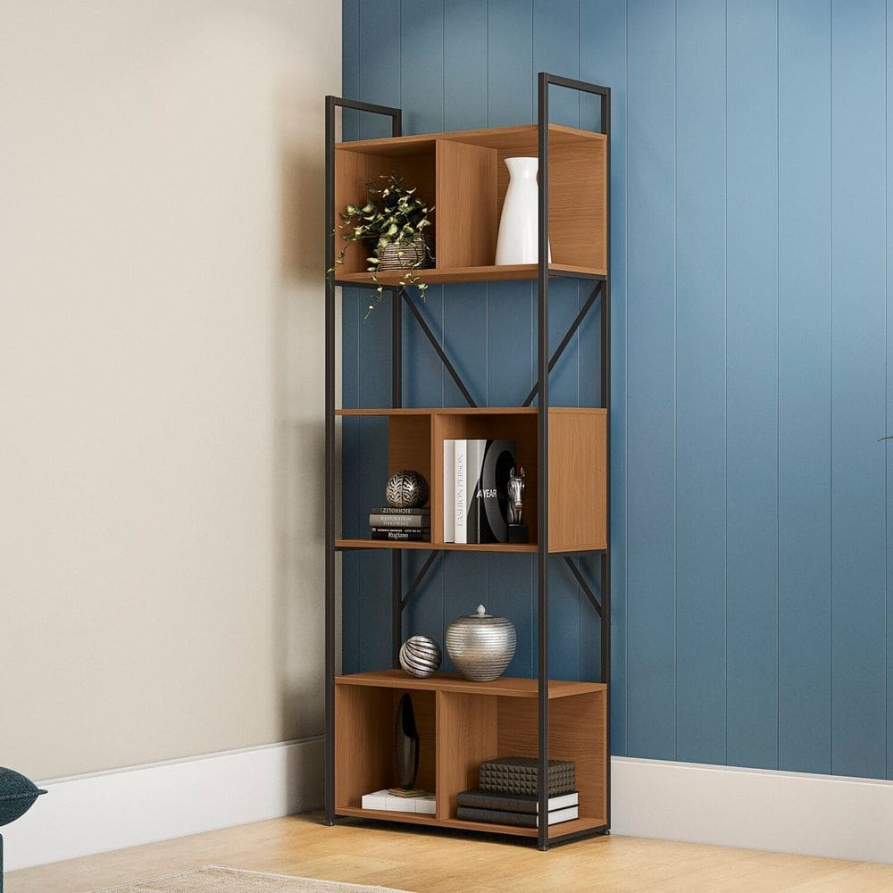 Estante para Livros 6 Prateleiras 200cmx72cm Office Industrial Canela/Preto Fosco