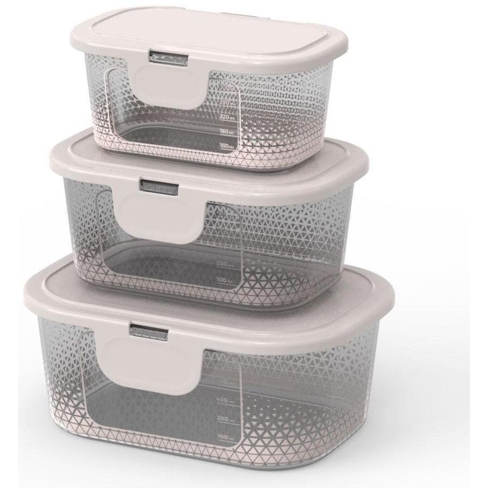 Kit 3 Potes Para Alimentos Transparente P/M/G Com Tampa Fixa