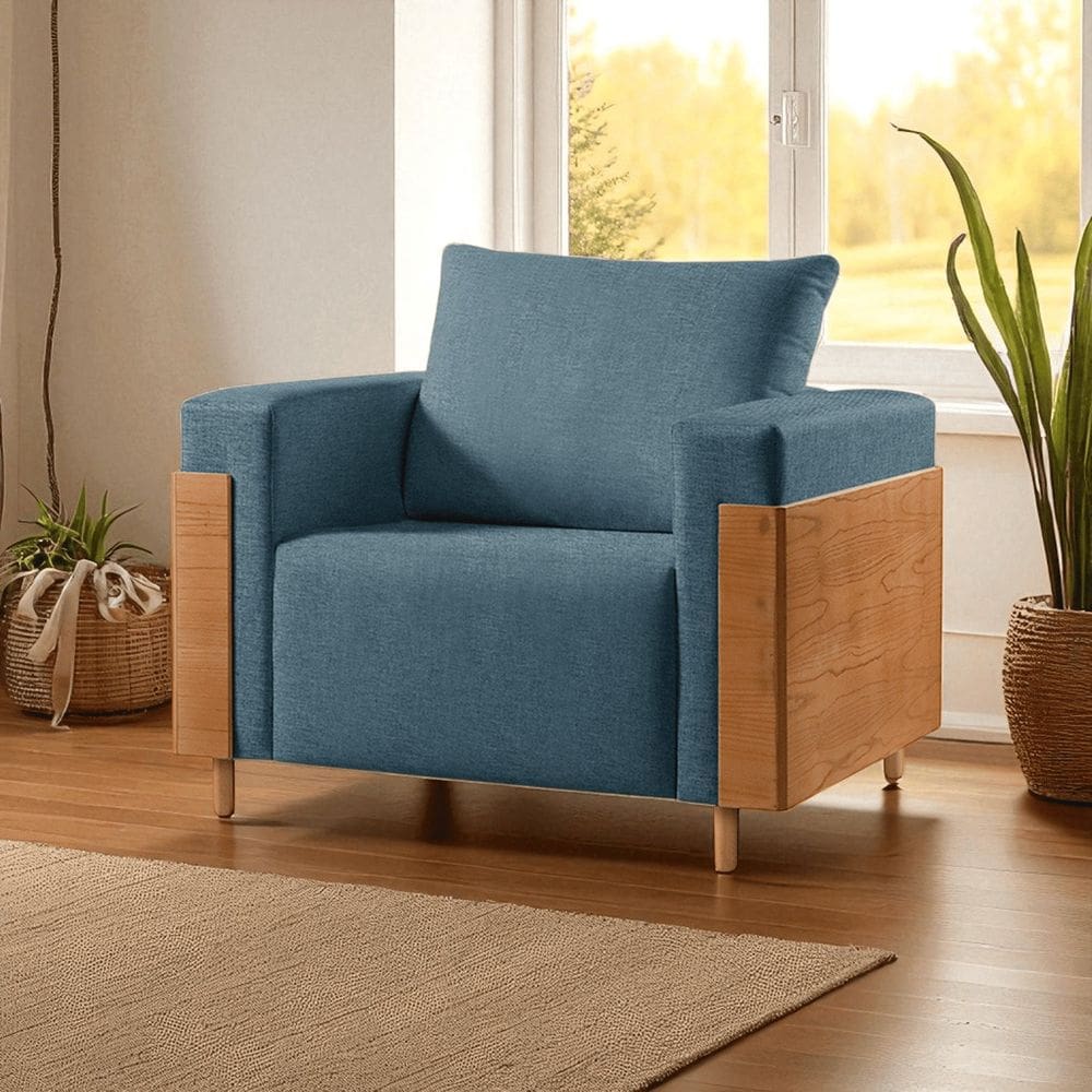 Poltrona Luxo Madeira Maciça Heitor Azul