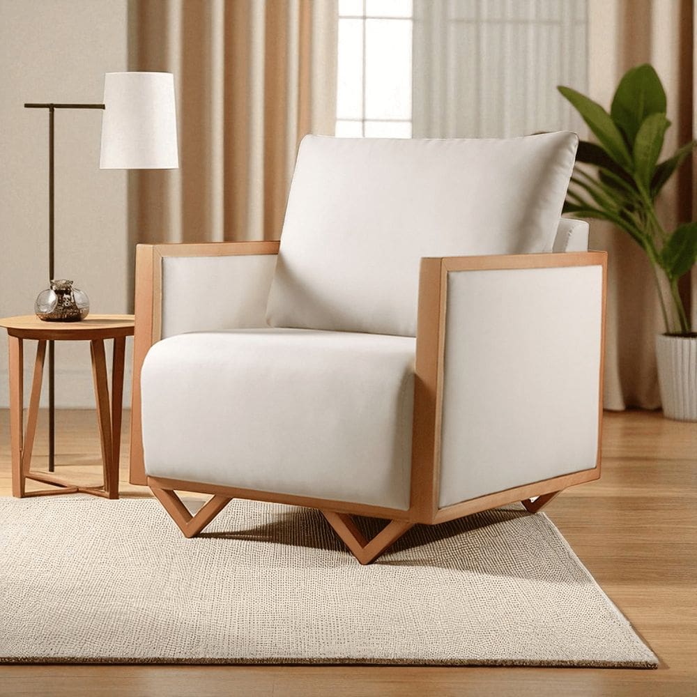 Poltrona Luxo Madeira Maciça Matteo Bege Claro