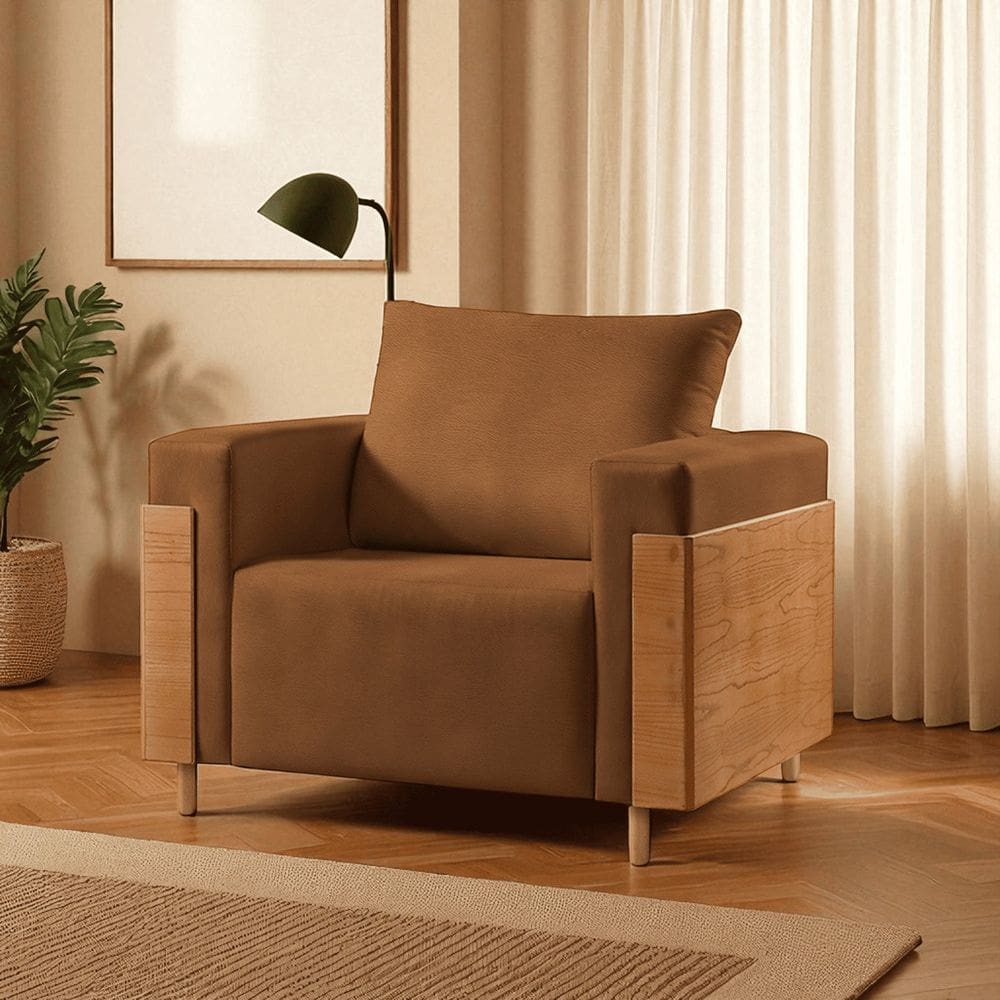 Poltrona para Sala de Estar Madeira Maciça Heitor Luxo Caramelo