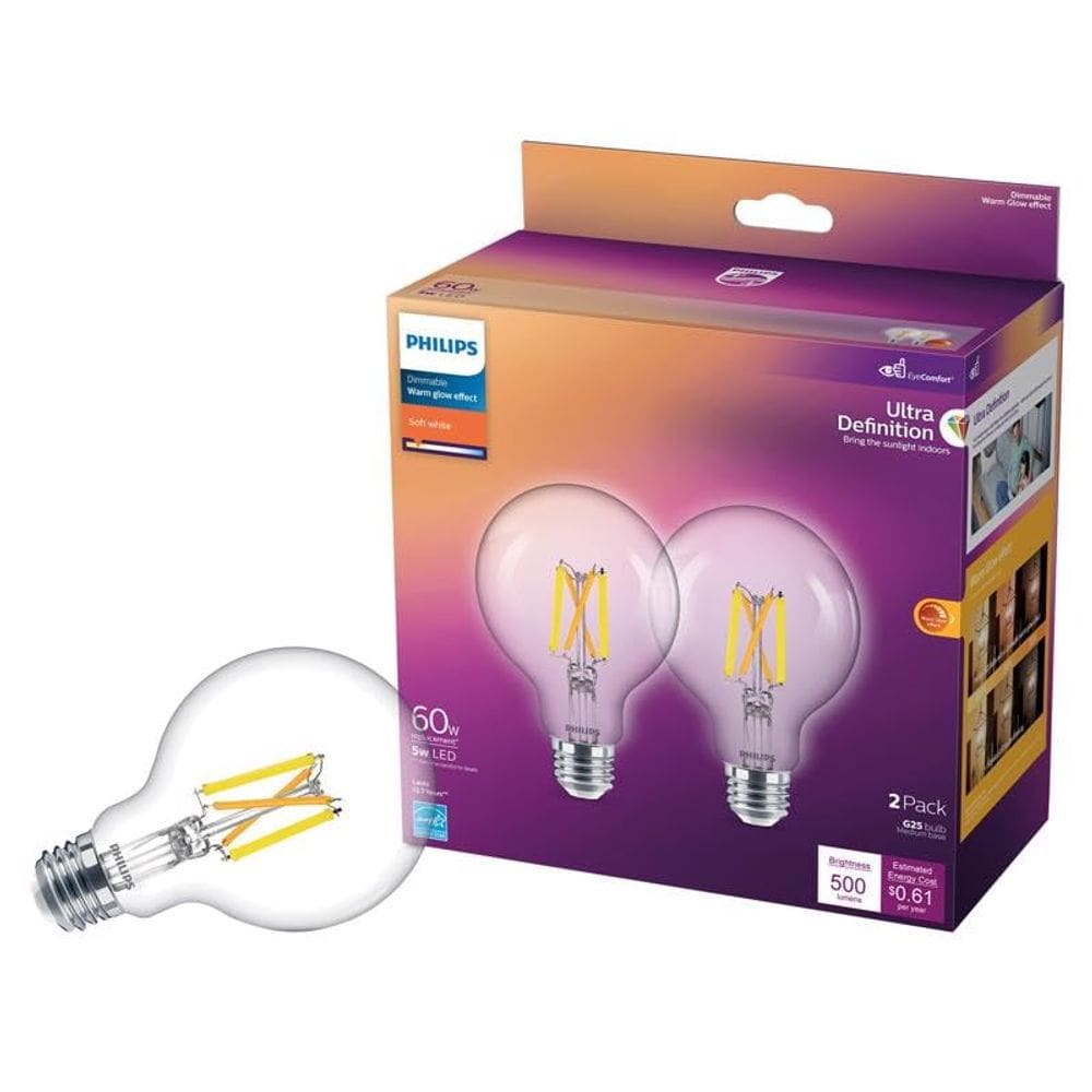 Lâmpada LED PHILIPS G25 E26 Soft White 60W equivalente a 2 unidades