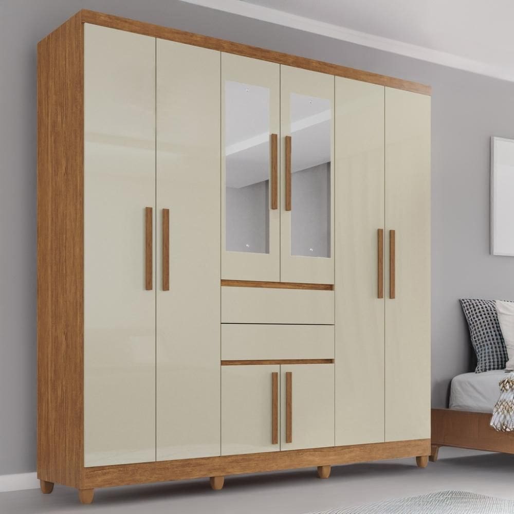 Guarda-Roupa de Casal Giga Top 8 Portas 2 Gavetas Com Espelho