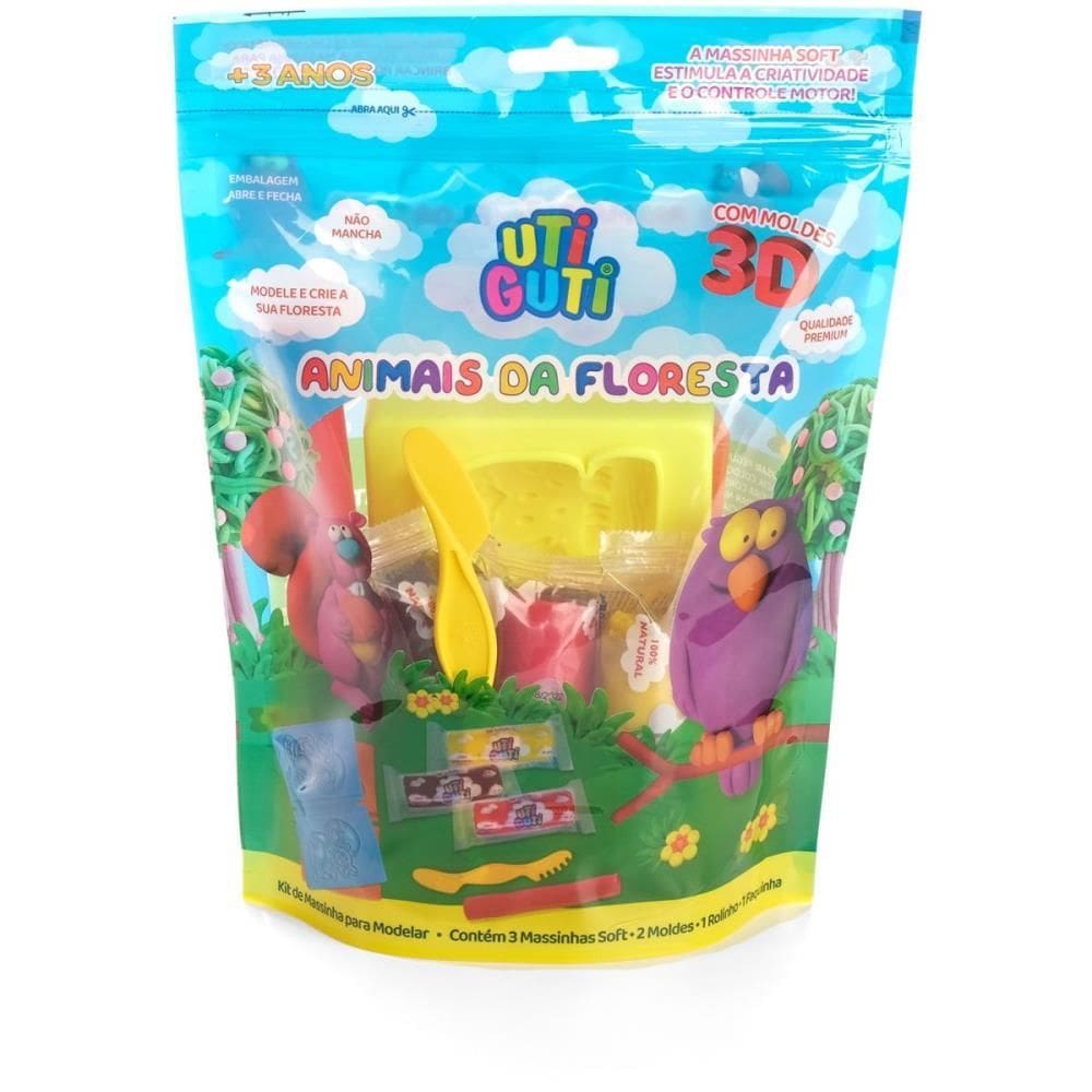 Massa p/Modelar Criativa Kit Animais Floresta Utiguti 7pçs