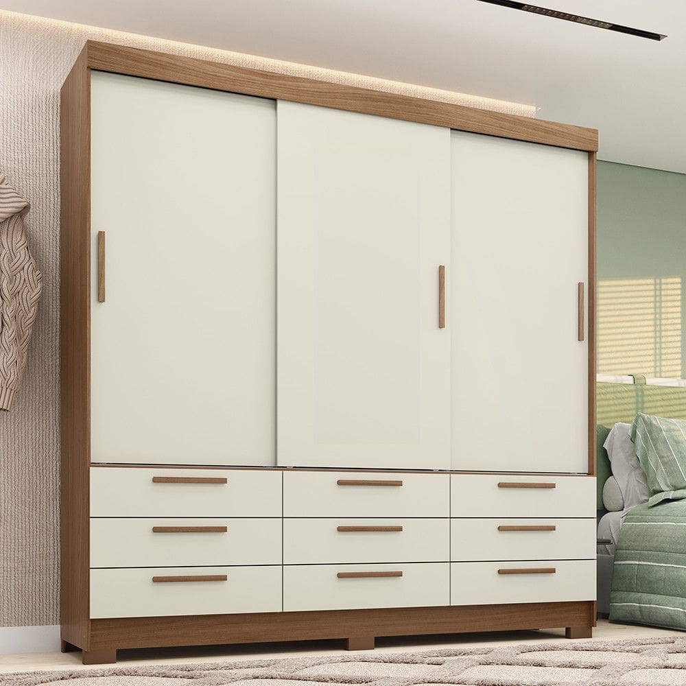 Guarda-Roupa Casal 3 Portas de Correr 9 Gavetas 194,40cm Morretes Santos Andira