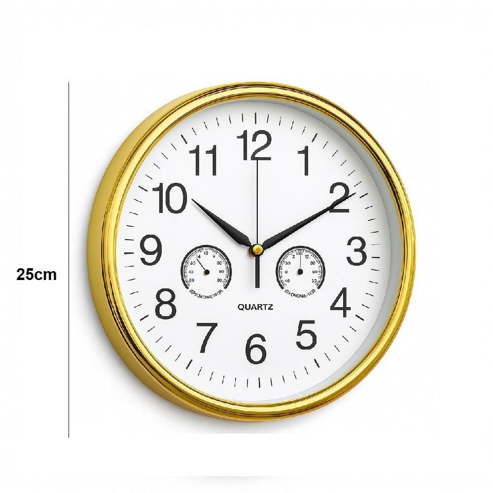 Relogio Analogico De Parede Termometro E Higrometro Decorativo Design Elegante Ambientes Casa Sala Dourado