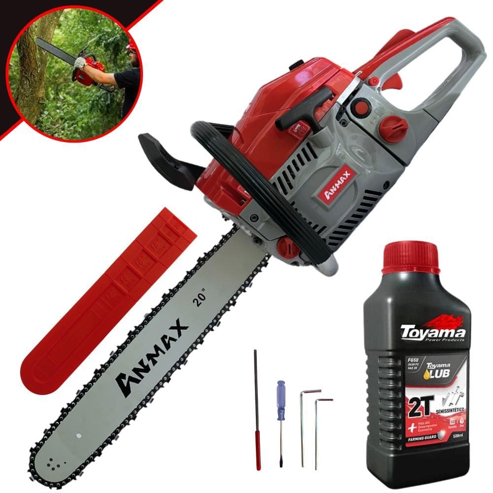 Motosserra Profissional Anmax CS5800A À Gasolina 2T 58cc 3HP Alta Rotação e Performance Sabre 20`` Ideal Para Trabalhos Pesados + ÓLEO TOYAMA 2 TEMPOS