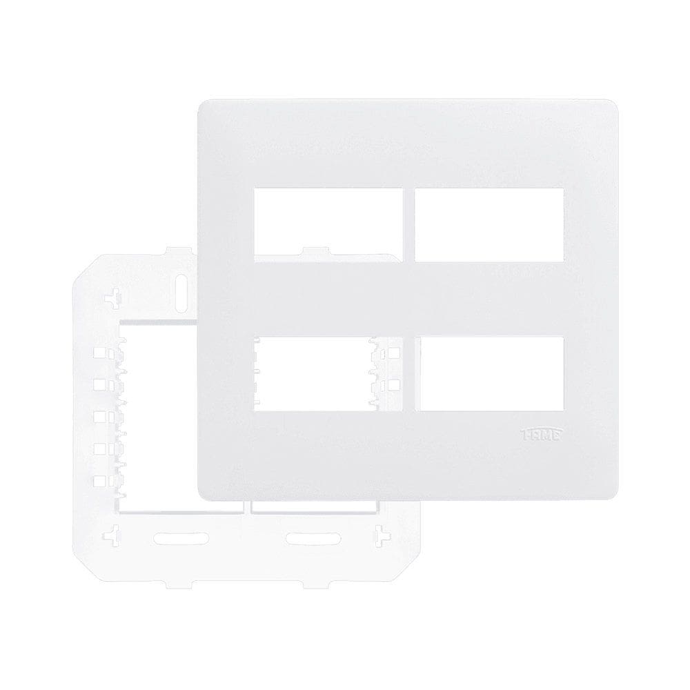 Placa com Suporte Fame Habitat 4x4 para 4 Módulos Distanciados Horizontais Branca