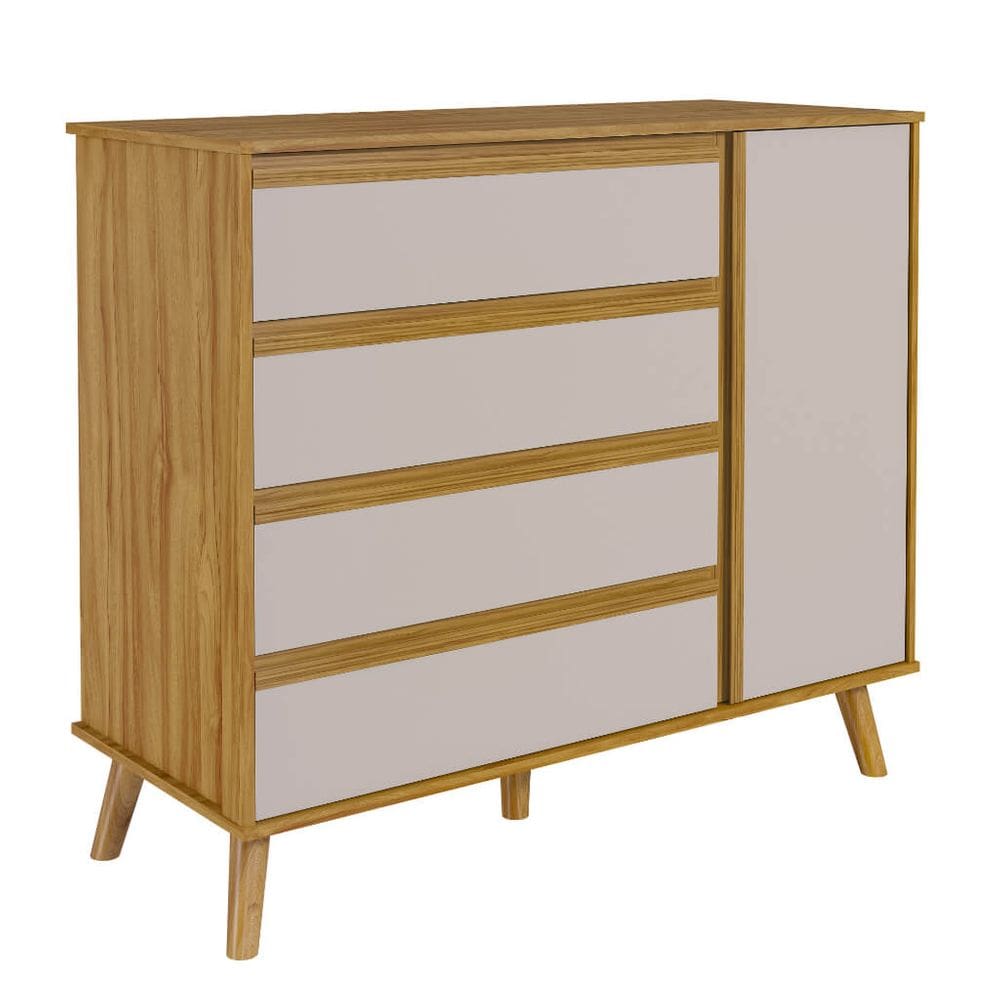 Cômoda Bebê Moveis Peroba Theo Retro 04 gavetas 01 porta MDF