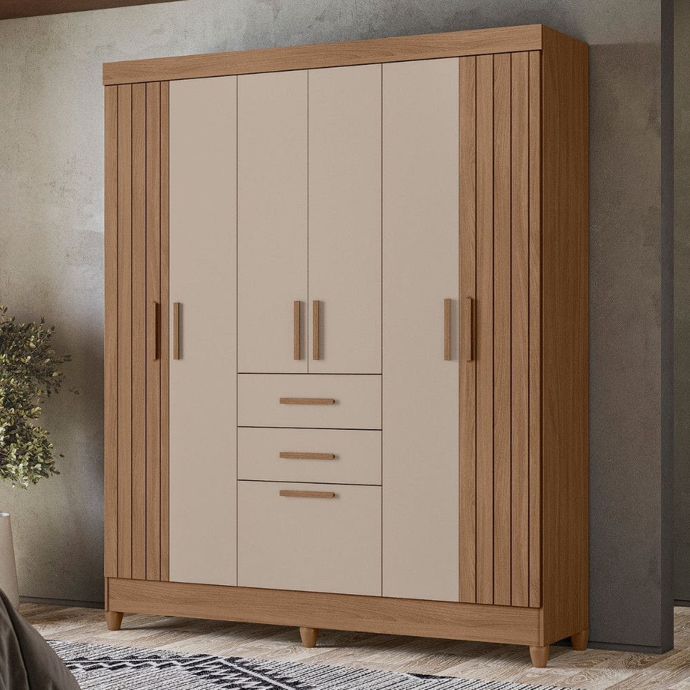 Guarda Roupa Solteiro Frisado 7 Portas 2 Gavetas com Pés Malta Moval