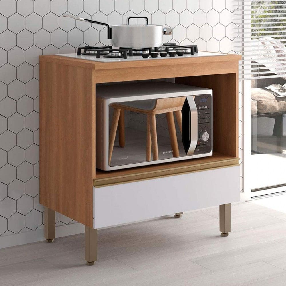 Balcão de Cozinha para Cooktop Macadâmia 1 Gaveta Freijó/Branco - Telasul