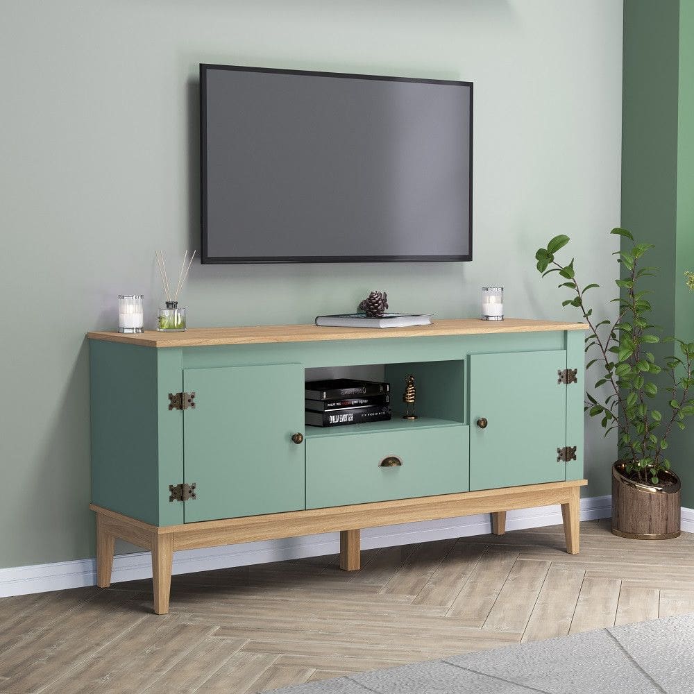 Rack para TV até 55 Polegadas 2 Portas 1 Gaveta com Pés de Madeira Colonial Movelbento