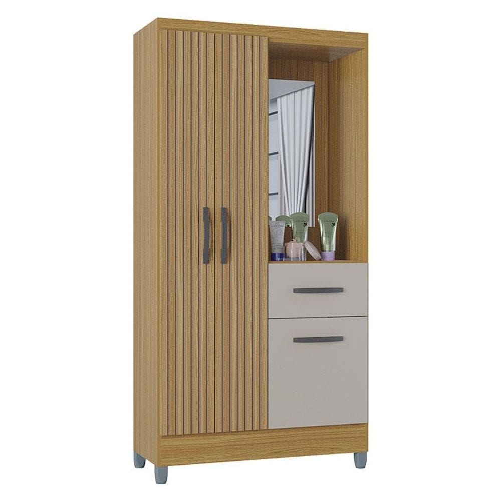 Guarda Roupa Solteiro Atlas Capelinha 3 Portas Damasco Ripado Off White Brilho - Poquema