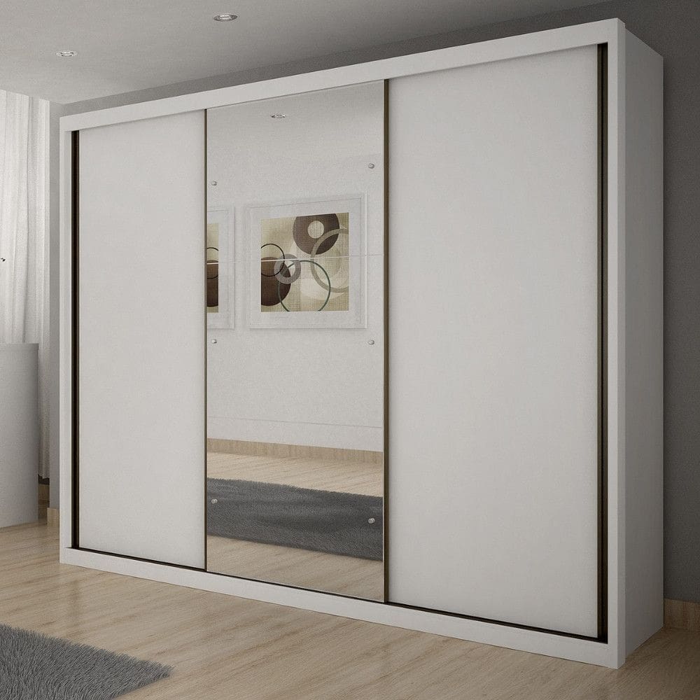 Guarda Roupa Casal em MDF com Espelho 3 Portas de Correr Palazzo Novo Horizonte