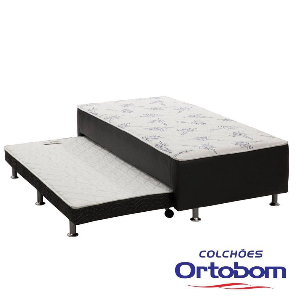 Cama Box Conjugada Solteiro Cori Vaz Com Auxiliar - Preto - Ortobom