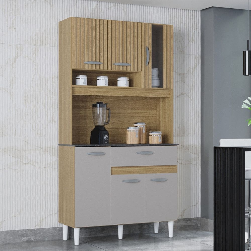 Cozinha Compacta 6 Portas 1 Gaveta Coral Poquema