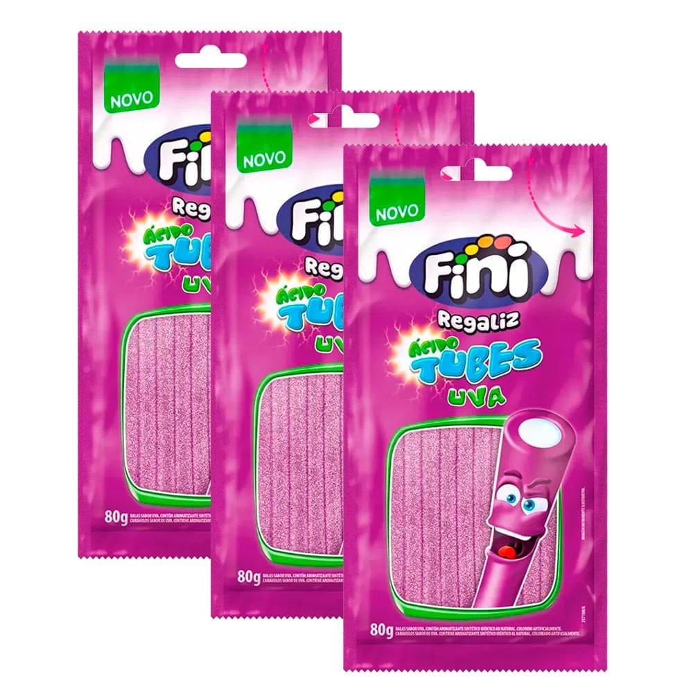 Kit 3 Balas Fini Tubinho de Uva Cítrico 80g