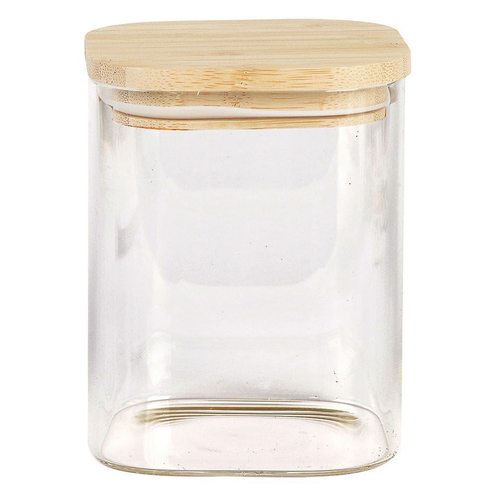 Pote Mantimento Quadrado 700ml Vidro Tampa De Bambu Novicasa