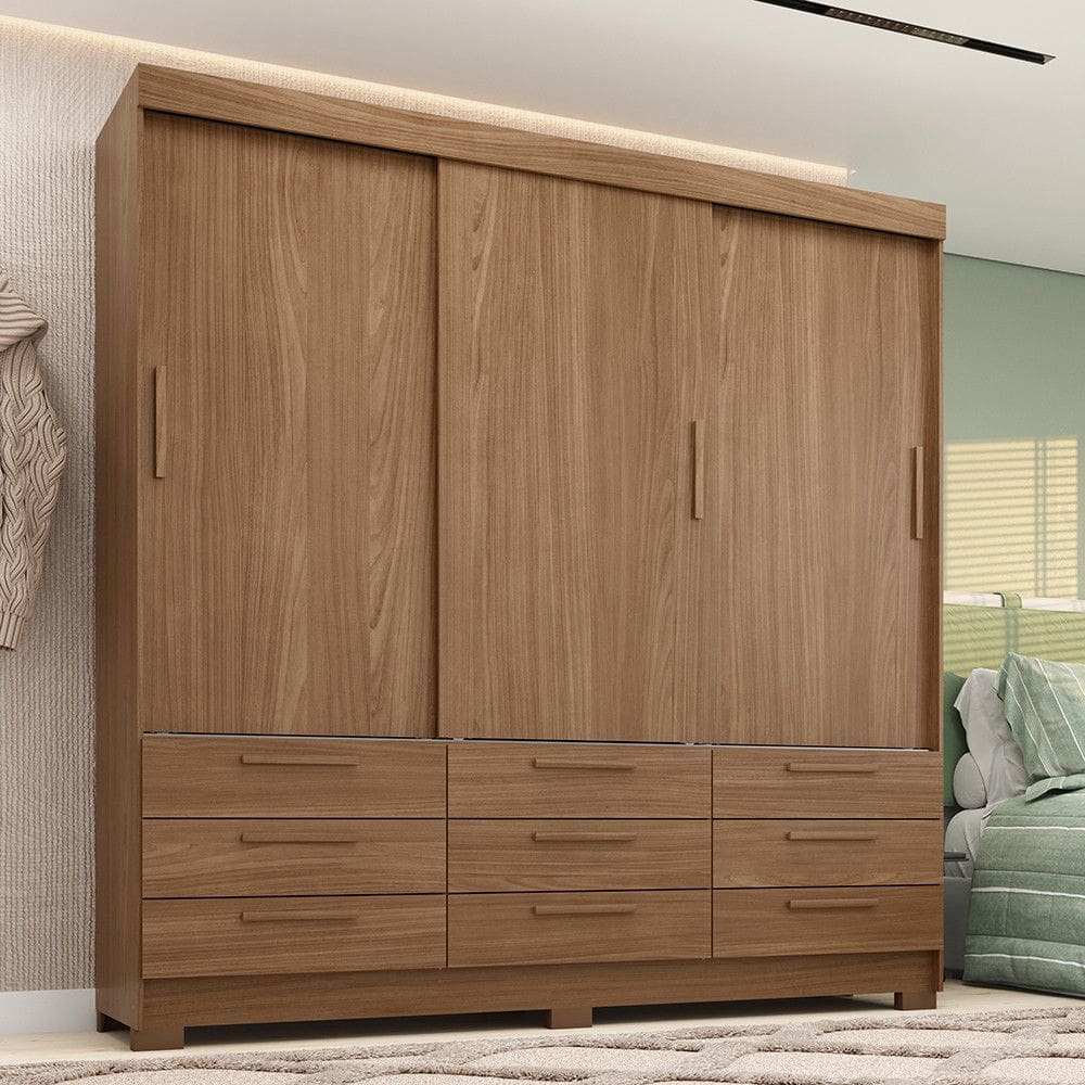 Guarda-Roupa Casal 3 Portas de Correr 9 Gavetas 194,40cm Morretes Santos Andira