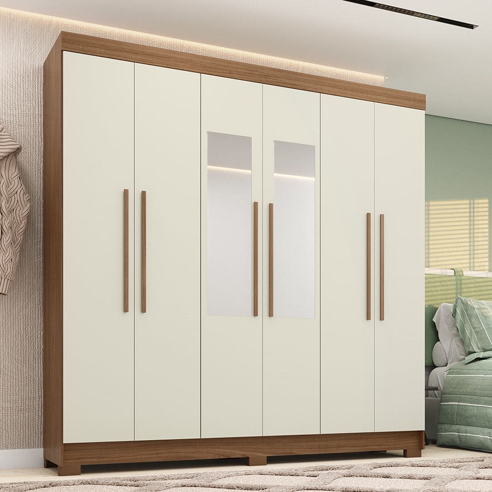 Guarda-Roupa Casal 6 Portas 2 Gavetas Com Espelho 194,40cm Toledo Santos Andira