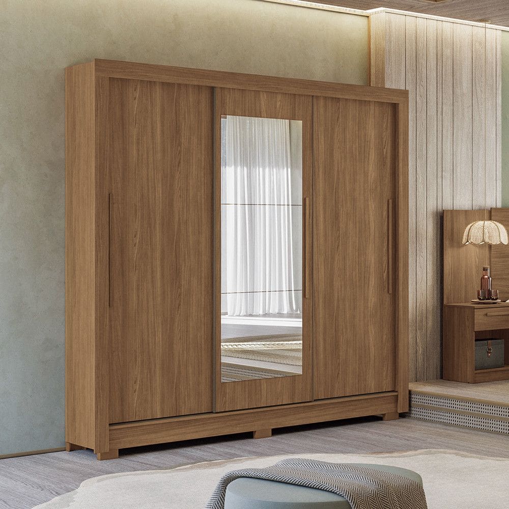 Guarda-Roupa Casal 3 Portas de Correr 9 Gavetas Com Espelho 204cm Maringa Santos Andira