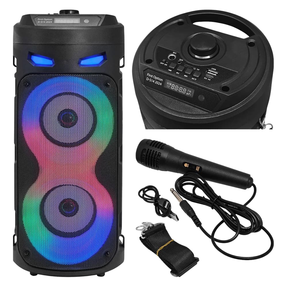 Caixa De Som Bluetooth Usb Portátil Sd PenDrive Auxiliar Microfone Led RGB Alto Falante Radio Fm Karaoke Subwoofer