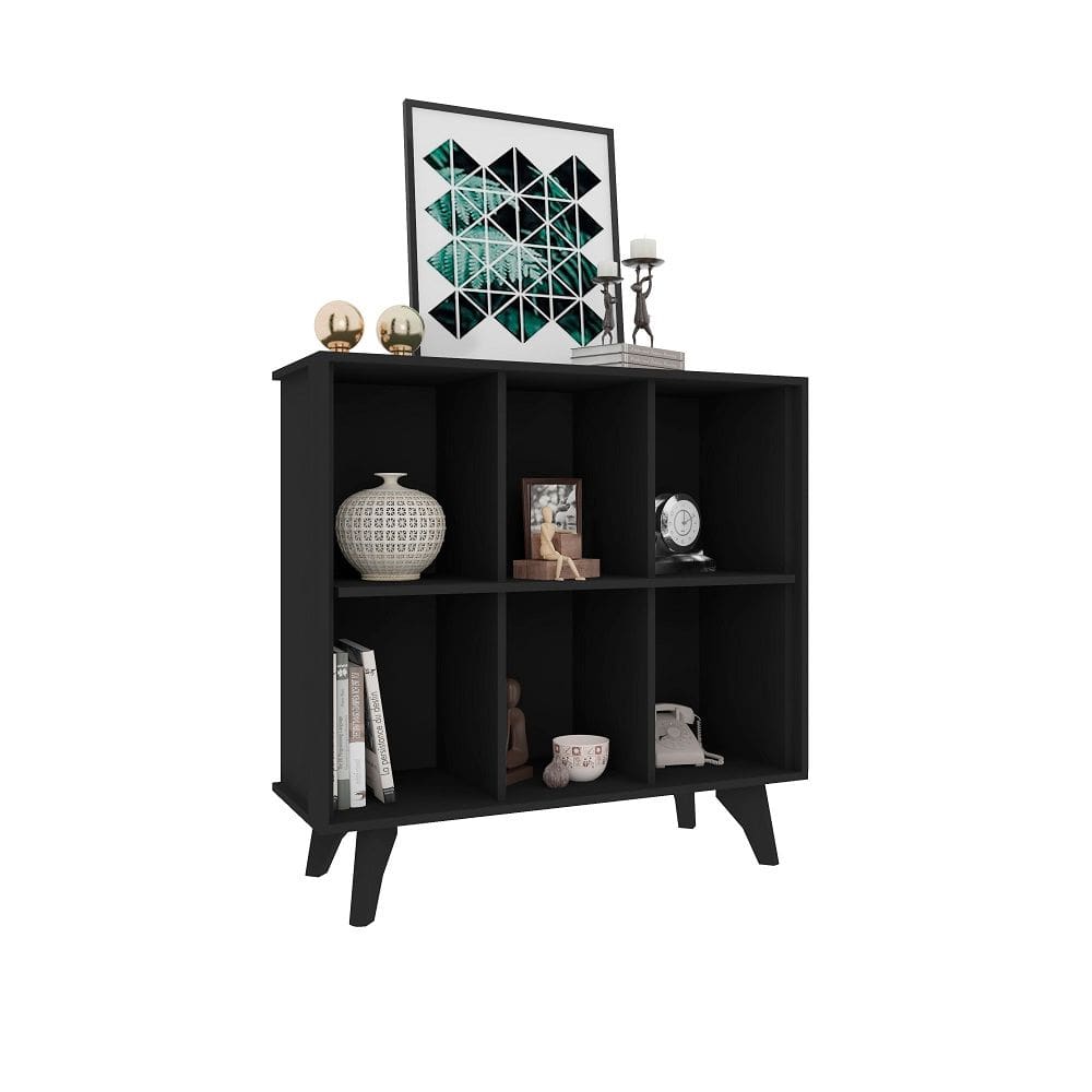 Aparador Organizador RV Móveis Panamá com nicho e prateleiras pés estilo retro Preto