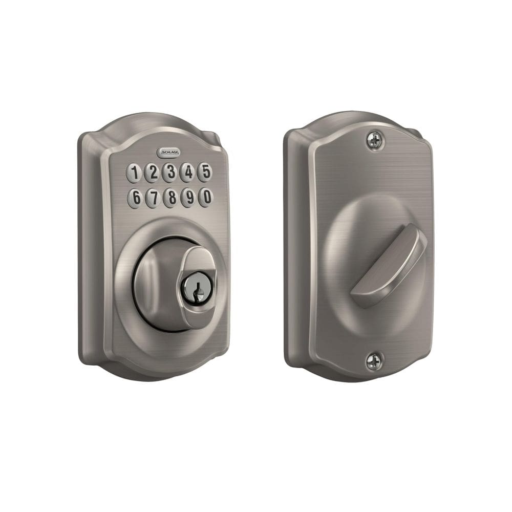 Teclado de níquel acetinado Lock SCHLAGE BE365 V CAM 619 Camelot