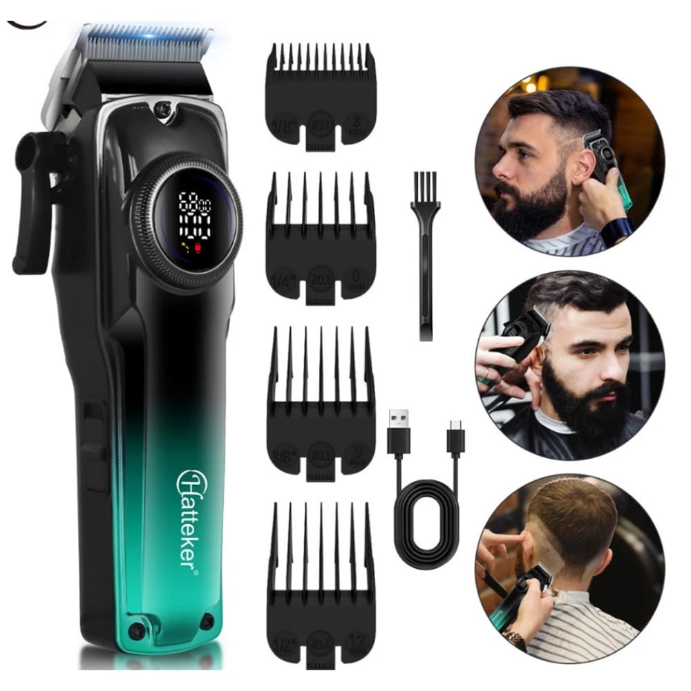 Maquina Cortar Cabelo sem Fio 7000RPM Hatteker 4 Pentes Green Lux