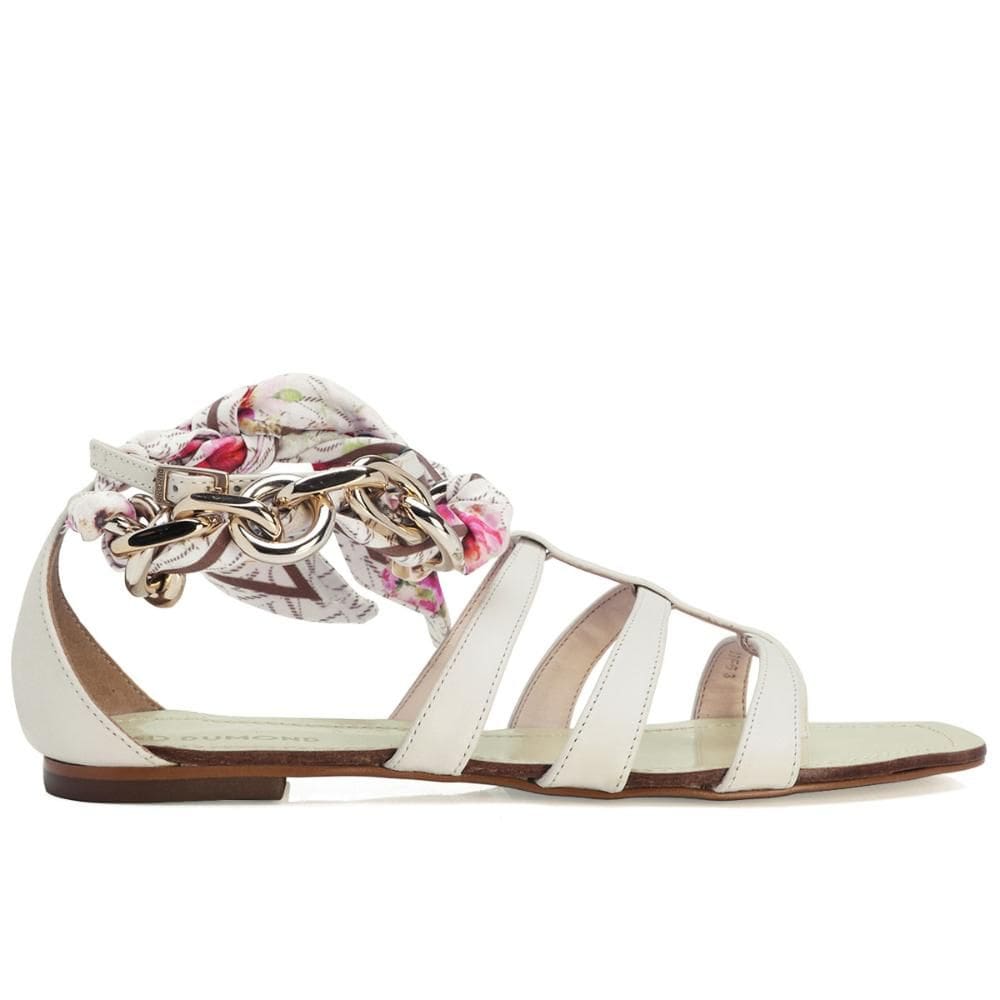 Sandália Dumond Rasteira Couro Lenço Branco Off White