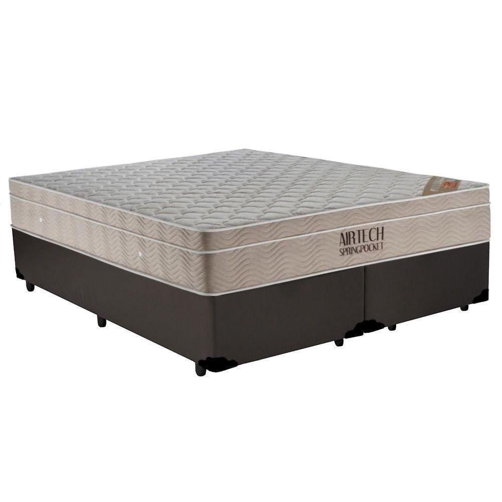 Cama Box Queen Bipartido Sintético + Colchão Ortobom Airtech Molas Ensacadas 158x198x65 Marrom