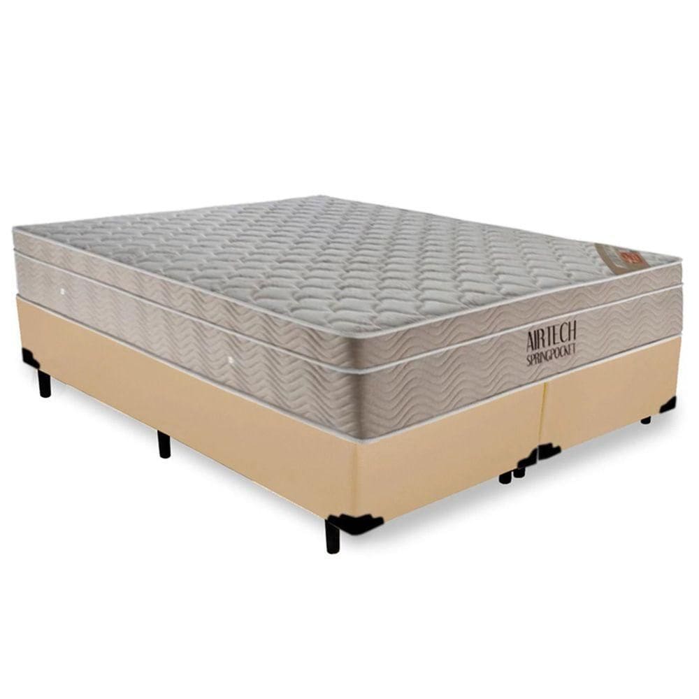Cama Box King Bipartido Sintético + Colchão Ortobom Airtech Molas Ensacadas 193x203x65 Bege