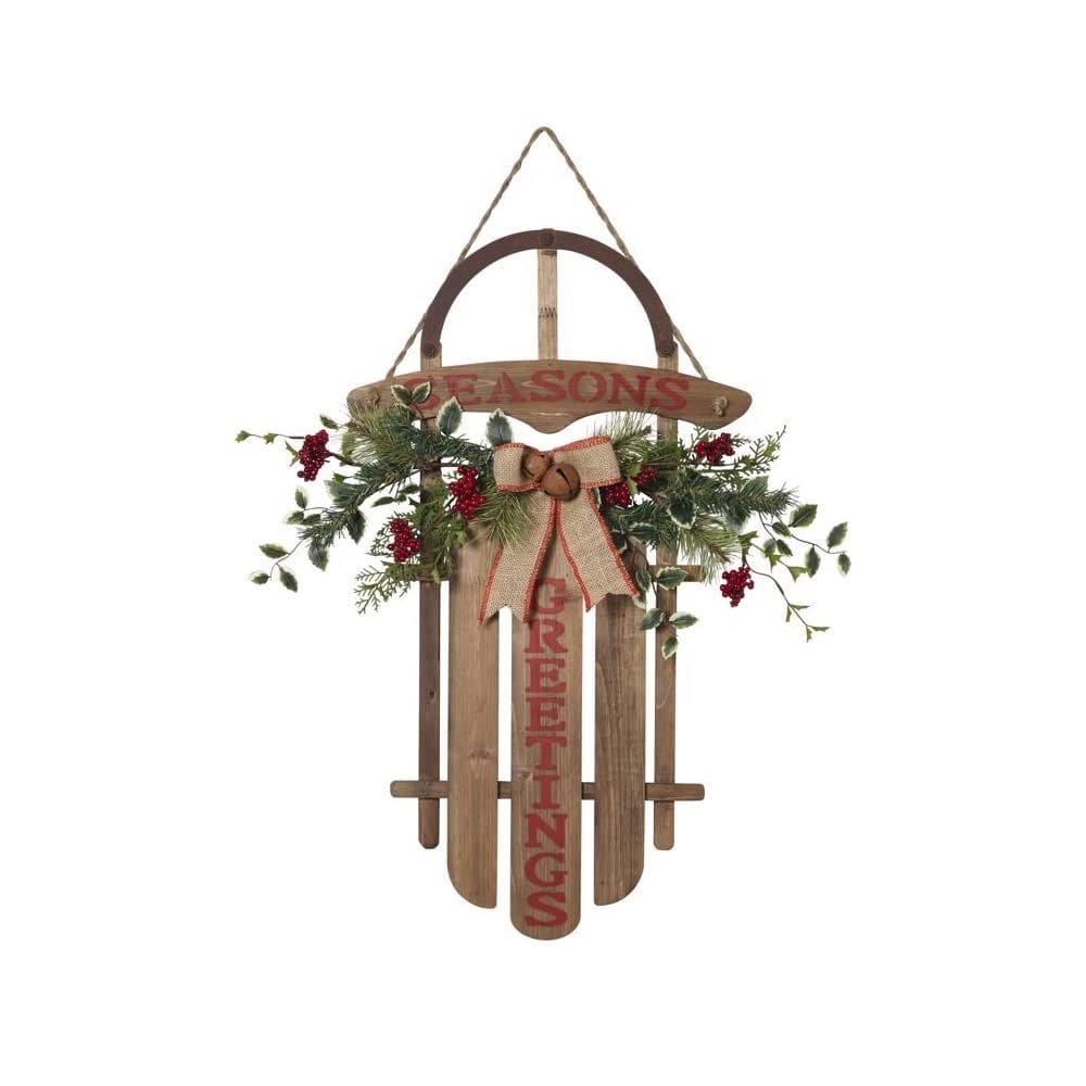 Trenó suspenso em madeira Gerson 68 cm Seasons Greetings Decor