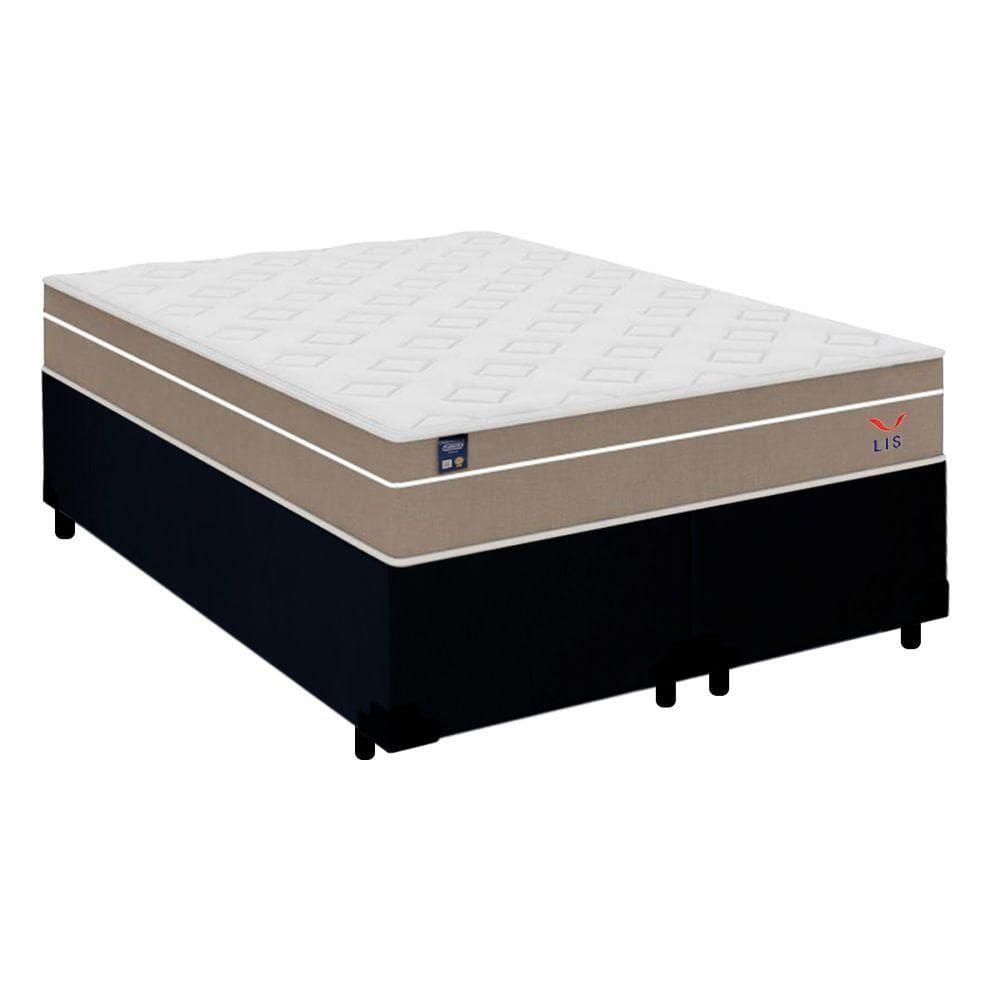 Cama Box Casal Bipartido Suede + Colchão Lis Molas Ensacadas Plumatex 138cm ? Suporta Até 120 Kg Por Pessoa